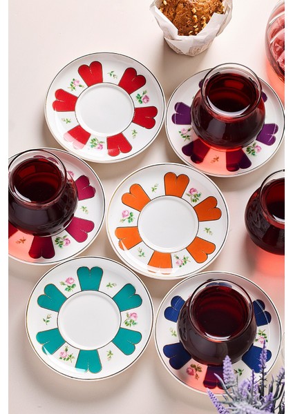 17900 Beyoğlu 12 Parça 6 Kişilik Çay Seti Borosilikat Cam Tombik Bardak ve Porselen Çay Tabağı Takımı 210 ml modelleri