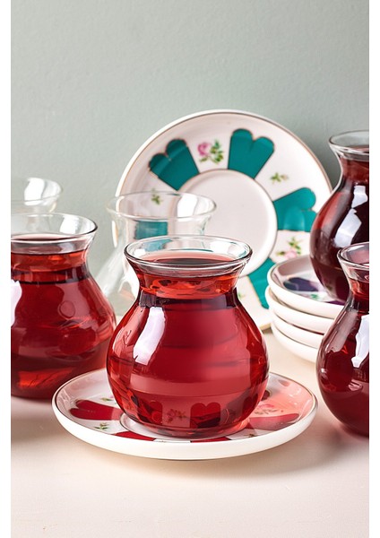 17900 Beyoğlu 12 Parça 6 Kişilik Çay Seti Borosilikat Cam Tombik Bardak ve Porselen Çay Tabağı Takımı 210 ml indirimleri