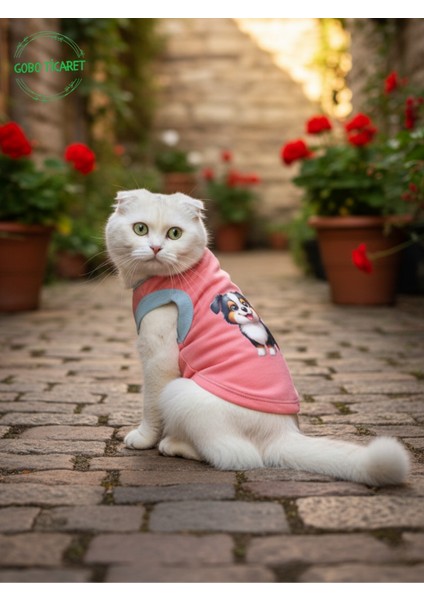 Şeker Pembe Renkli Kedi ve Köpek Kıyafeti Elbisesi Siyah Köpek Baskılı