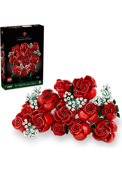 Icons Gül Buketi 10328 - Yetişkinler Için Dekoratif, Koleksiyonluk ve Sergilenebilir Yaratıcı Çiçek Model Yapım Seti, Doğum Günü Hediyesi Fikri (822 Parça)