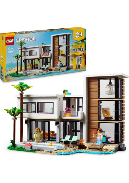 Creator 3 Ü 1 Arada Modern Ev 31153, 9 Yaş ve Üzeri Için 3 Katlı Şehir Binası Veya Orman Kulübesi Içeren Yaratıcı Oyuncak Yapım Seti (939 Parça)