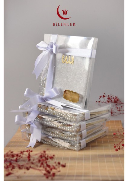 Kutulu Kadife Yasin ve Tesbih Seti 1 Adet- Beyaz