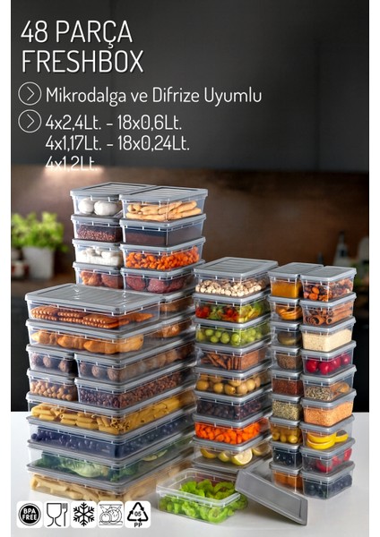48 Parçalı Set Freshbox Mikrodalga ve Difrize Uygun Saklama Kabı Seti