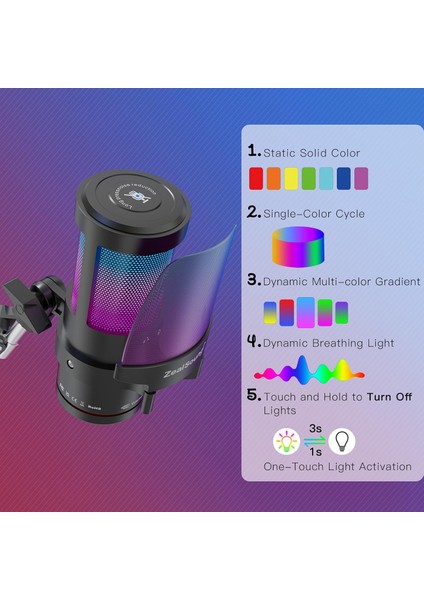 Rgb USB Oyun ve Yayın Mikrofonu – 192KHZ Yüksek Çözünürlüklü Ses, Gürültü Engelleme, Rgb Aydınlatma, Tak & Çalıştır,ps5/4 ile Uyumlu, Ayarlanabilir Kol ve Masa Standı Dahil | KM8S modelleri