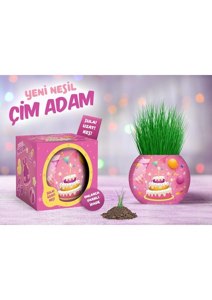 Doğum Günü Temalı Çim Adam 6'lı Set - Çocuklar Için Eğitici ve Eğlenceli Bitki Yetiştirme Kiti