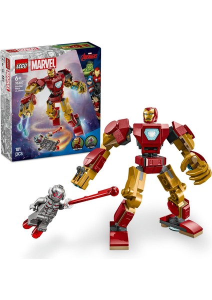 | Iron Man Robotu, Ultron A Karşı 76307-6 Yaş ve Üzeri Süper Kahraman Sevenler Için Yaratıcı Oyuncak Yapım Seti, Doğum Günü Hediyesi (101 Parça)