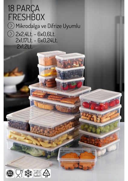 18'li Set Freshbox Mikrodalga ve Difrize Uygun Saklama Kabı
