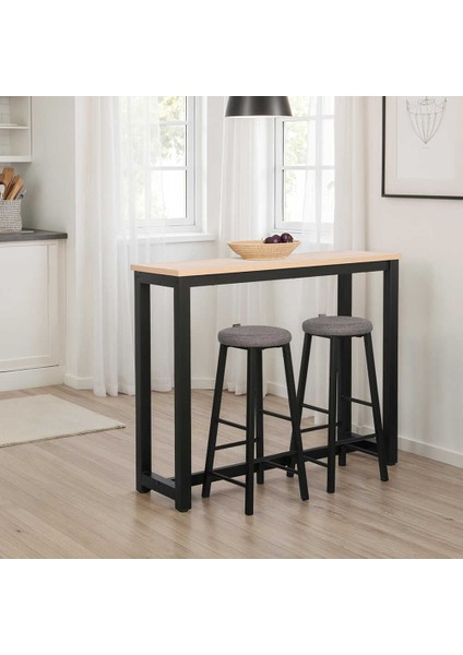 High-Rise 2 Tabureli Yüksek Ayaklı Yemek Masası - Ceviz/ Siyah 120X40X100