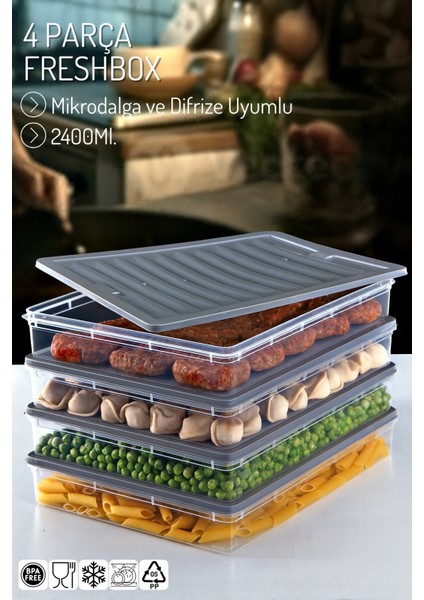 4'lü Set Freshbox Mikrodalga ve Difrize Uygun Saklama Kabı