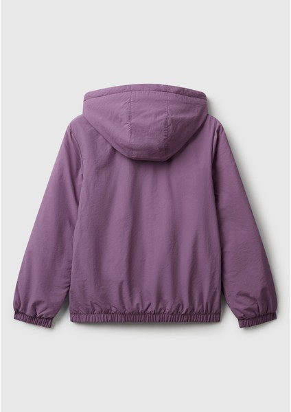 Kız Çocuk Mor Simli Logo Detaylı Cepli Kapüşonlu Jarse Yağmurluk fiyatları