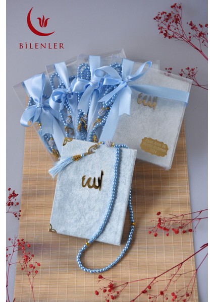 Kutulu Kadife Yasin ve Tesbih Seti 1 Adet- Mavi modelleri