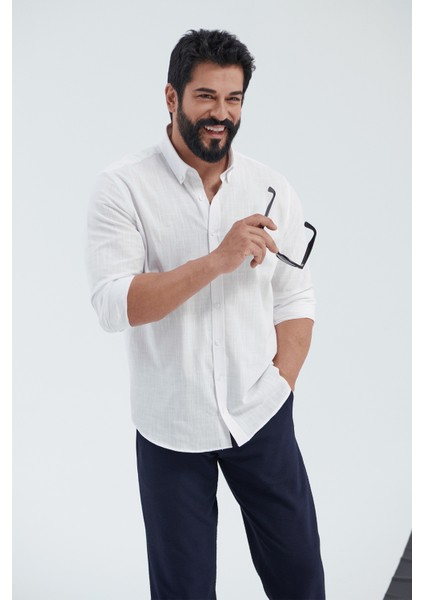 Erkek Lacivert Slim Fit Dar Kesim Beli Bağlamalı Yan Cep Gofre Desenli Pantolon