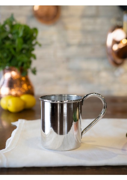 Bakır Kupa Bardak Düz Model Gümüş Renk 500 ml