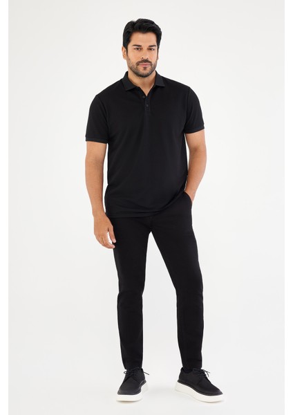 Erkek Siyah Kanvas Slim Fit Dar Kesim Yan Cep Chino Pantolon