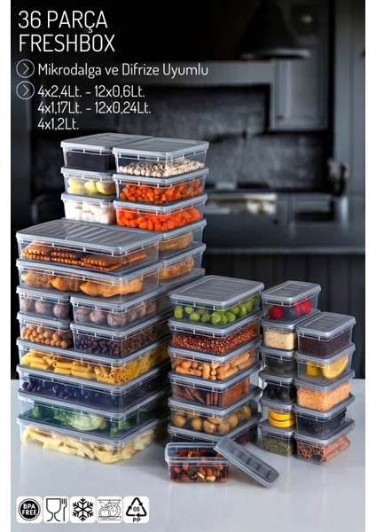 36 Parçalı Set Freshbox Mikrodalga ve Difrize Uygun Saklama Kabı Seti