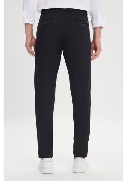 Erkek Siyah Kanvas Slim Fit Dar Kesim Yan Cep Chino Pantolon