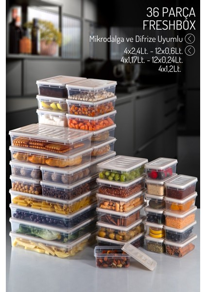 36 Parçalı Set Freshbox Mikrodalga ve Difrize Uygun Saklama Kabı Seti
