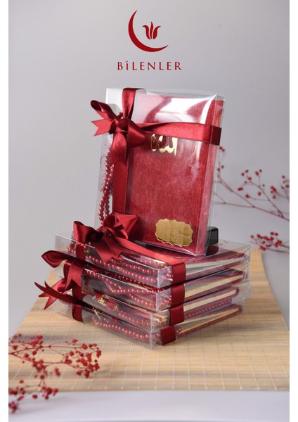 Kutulu Kadife Yasin ve Tesbih Seti 1 Adet- Kırmızı