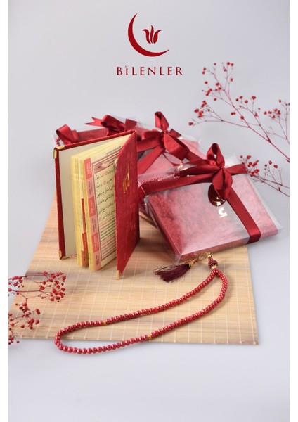 Kutulu Kadife Yasin ve Tesbih Seti 1 Adet- Kırmızı modelleri