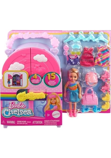 Chelsea Oyuncak Bebek ve Dolap Oyuncak Seti, 15 Parça Giysi ve Aksesuar Dahil, Katlanabilir Set, Hareket Halindeyken Oyun ve Saklama Için modelleri