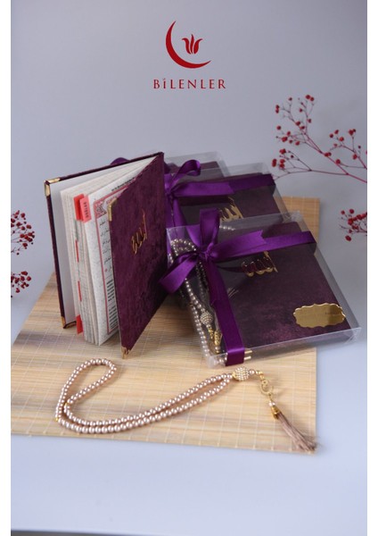 Kutulu Kadife Yasin ve Tesbih Seti 1 Adet -Mor fiyatları