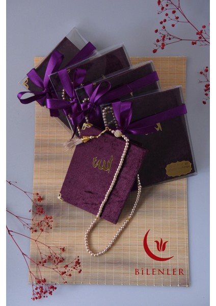 Kutulu Kadife Yasin ve Tesbih Seti 1 Adet -Mor modelleri