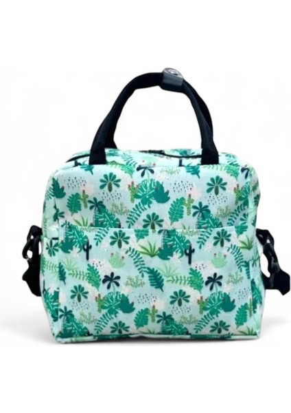 6776 Yaprak Baskılı Termal Yemek Taşıma Çantası / 26 cm x 22 cm - 4.5 Litre