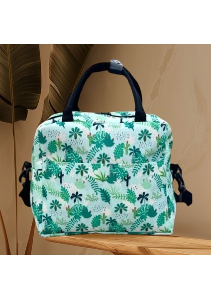6776 Yaprak Baskılı Termal Yemek Taşıma Çantası / 26 cm x 22 cm - 4.5 Litre indirimleri