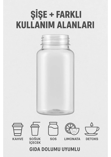 5 Adet Smoothie Detoks Şişesi Şeffaf Plastik Sızdırmaz Kapak Köşeli Meyve Suyu Şişesi 250 ml