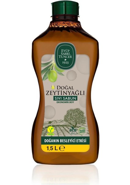 Doğal Zeytin Yağlı Sıvı Sabun 1,5 lt Ekonomik Boy Vegan Formül