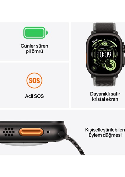 Watch Ultra 3 Gps + Cellular, 49 mm Siyah Titanyum Kasa ve Siyah alpine loop - Büyük Boy modelleri