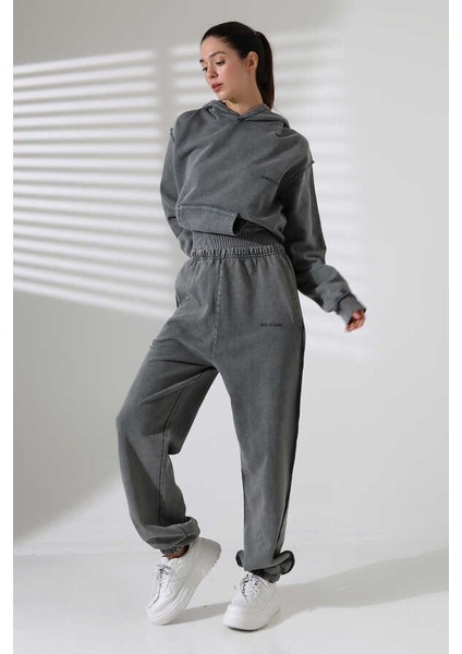 Kadın Koyu Gri Kapüşonlu Sweatshirt Eşofman Takımı MSC313 fiyatları
