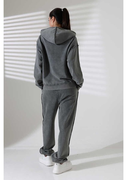 Kadın Koyu Gri Kapüşonlu Sweatshirt Eşofman Takımı MSC313 modelleri