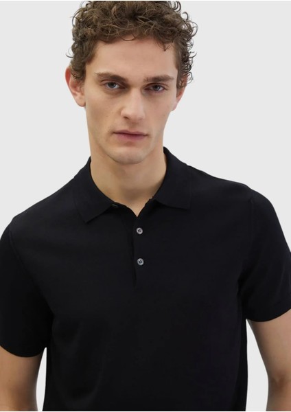 Siyah Polo Yaka Düz Örgü Triko modelleri