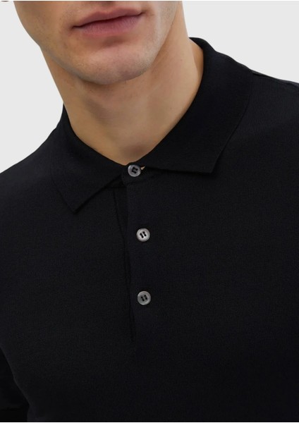 Siyah Polo Yaka Düz Örgü Triko fırsatları