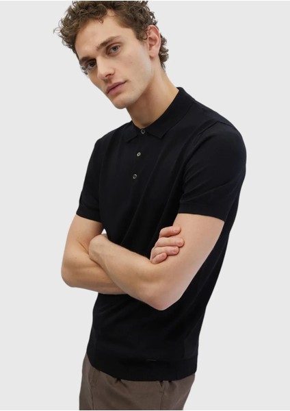 Siyah Polo Yaka Düz Örgü Triko indirimleri