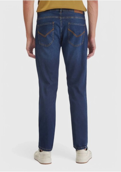 Lacivert Düz Slim Fit Denim Pamuk Karışımlı Pantolon fırsatları