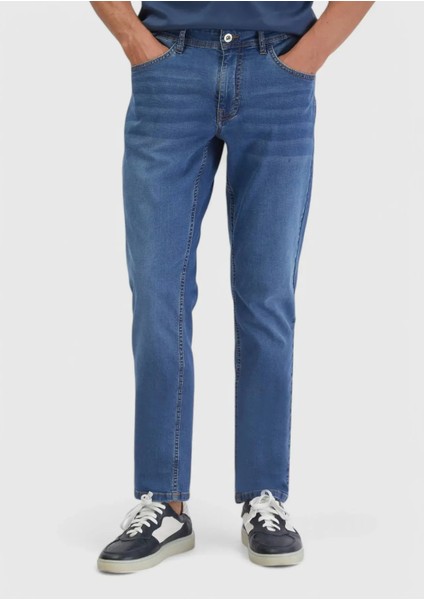 Mavi Düz Slim Fit Denim Pamuk Karışımlı Pantolon fiyatları