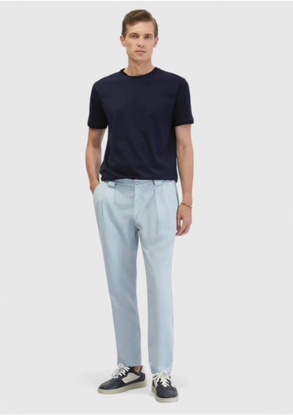 Açık Mavi Düz Dokuma Jogging Fit Casual Pamuk Karışımlı Pantolon
