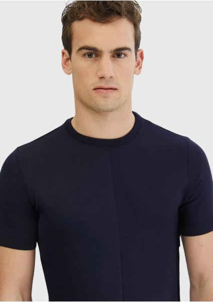 Lacivert Bisiklet Yaka Jakarlı Triko modelleri