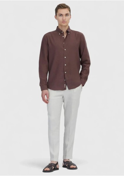 Kiremit Düz Casual Fit Dokuma Casual Pamuk Karışımlı Gömlek fiyatları