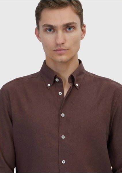 Kiremit Düz Casual Fit Dokuma Casual Pamuk Karışımlı Gömlek modelleri