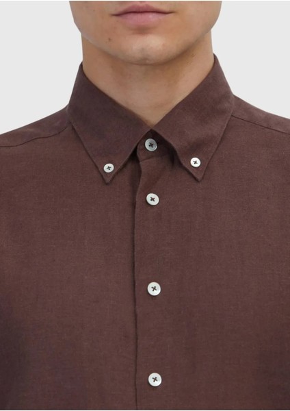 Kiremit Düz Casual Fit Dokuma Casual Pamuk Karışımlı Gömlek fırsatları