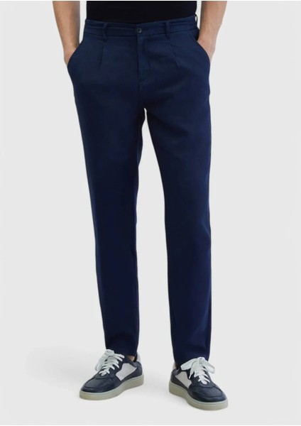 Lacivert Düz Dokuma Jogging Fit Casual %100 Keten Pantolon fiyatları