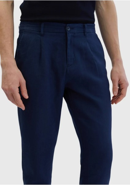 Lacivert Düz Dokuma Jogging Fit Casual %100 Keten Pantolon modelleri