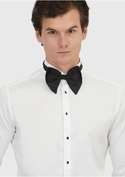 Beyaz Düz Slim Fit Duble Manşet Ata Yaka Smokin Gömlek modelleri