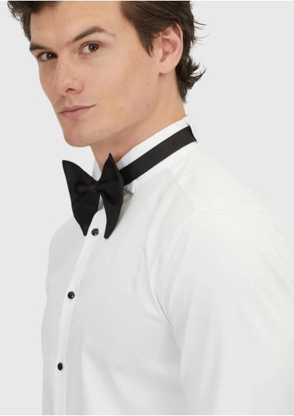 Beyaz Düz Slim Fit Duble Manşet Ata Yaka Smokin Gömlek fırsatları