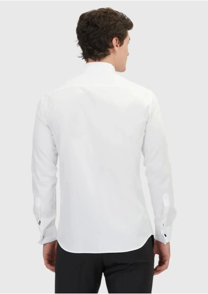 Beyaz Düz Slim Fit Duble Manşet Ata Yaka Smokin Gömlek indirimleri
