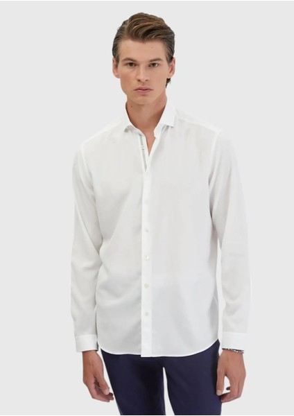 Beyaz Düz Casual Fit Dokuma Casual Gömlek modelleri