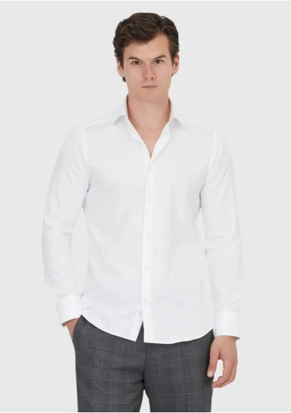 Beyaz Düz Slim Fit Dokuma Klasik %100 Pamuk Gömlek modelleri